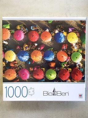 Big Ben Puzzle 1000 Pieces COMPLETE Colorful Umbrellas in Bali Beach Scene 2020